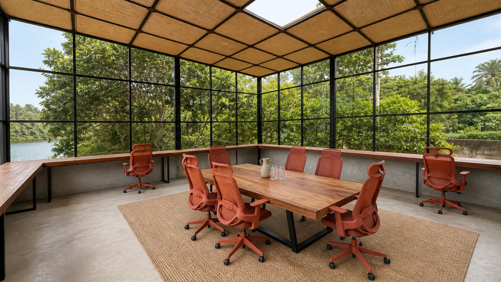 The shared meeting table in the Zen Koggala workspace